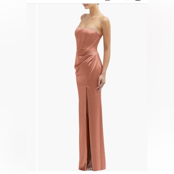 New After Six Corset Strapless Charmeuse Gown in color Copper Penny - Picture 8 of 11